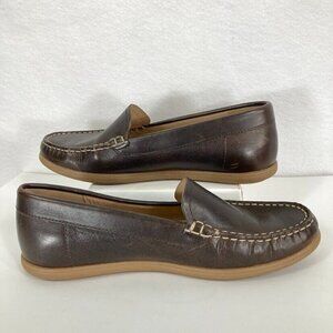 Ecco Leather Moccasin Loafers Chocolate Brown Classic Pebbled Slip On 6.5